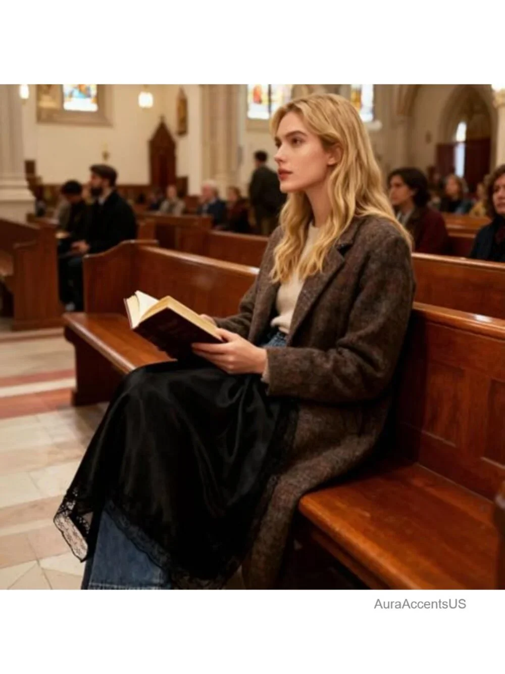 Silky Viscose Square Lap Scarf with Lace Trim for Church Daily Use